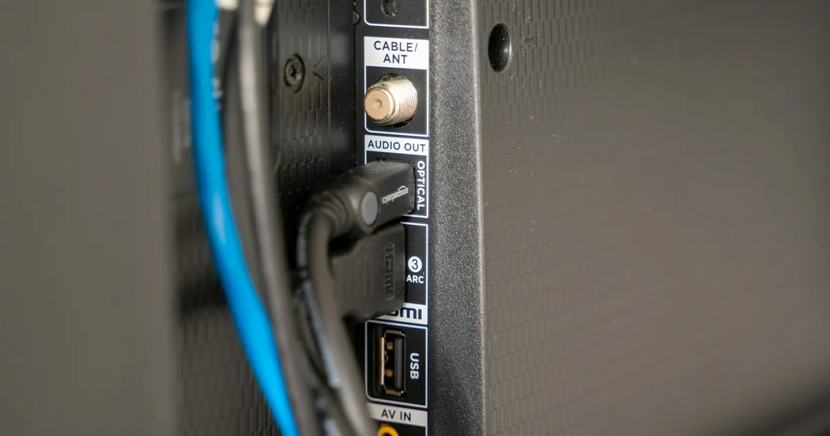 Cables connected to the back of a TV during ViviMate setup